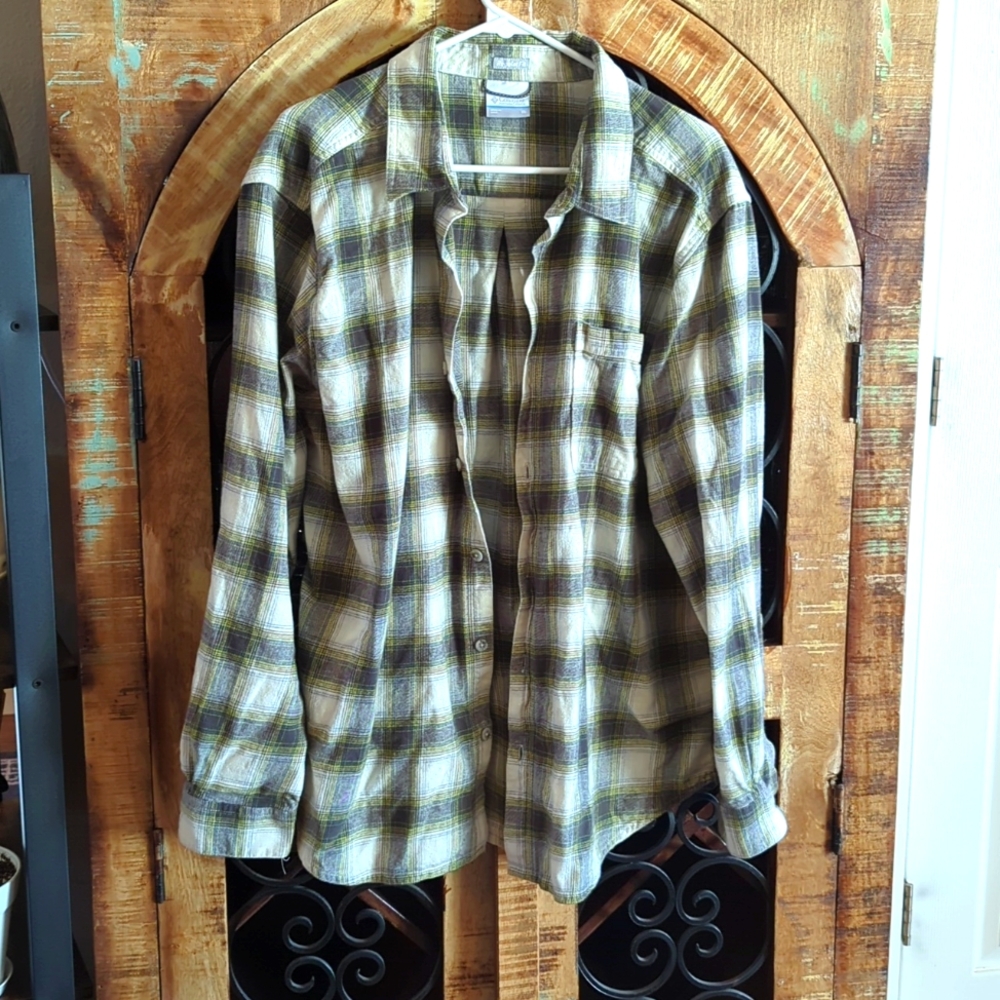 Columbia Regular Fit Flannel Shirt. XL. Gray & Yellow.